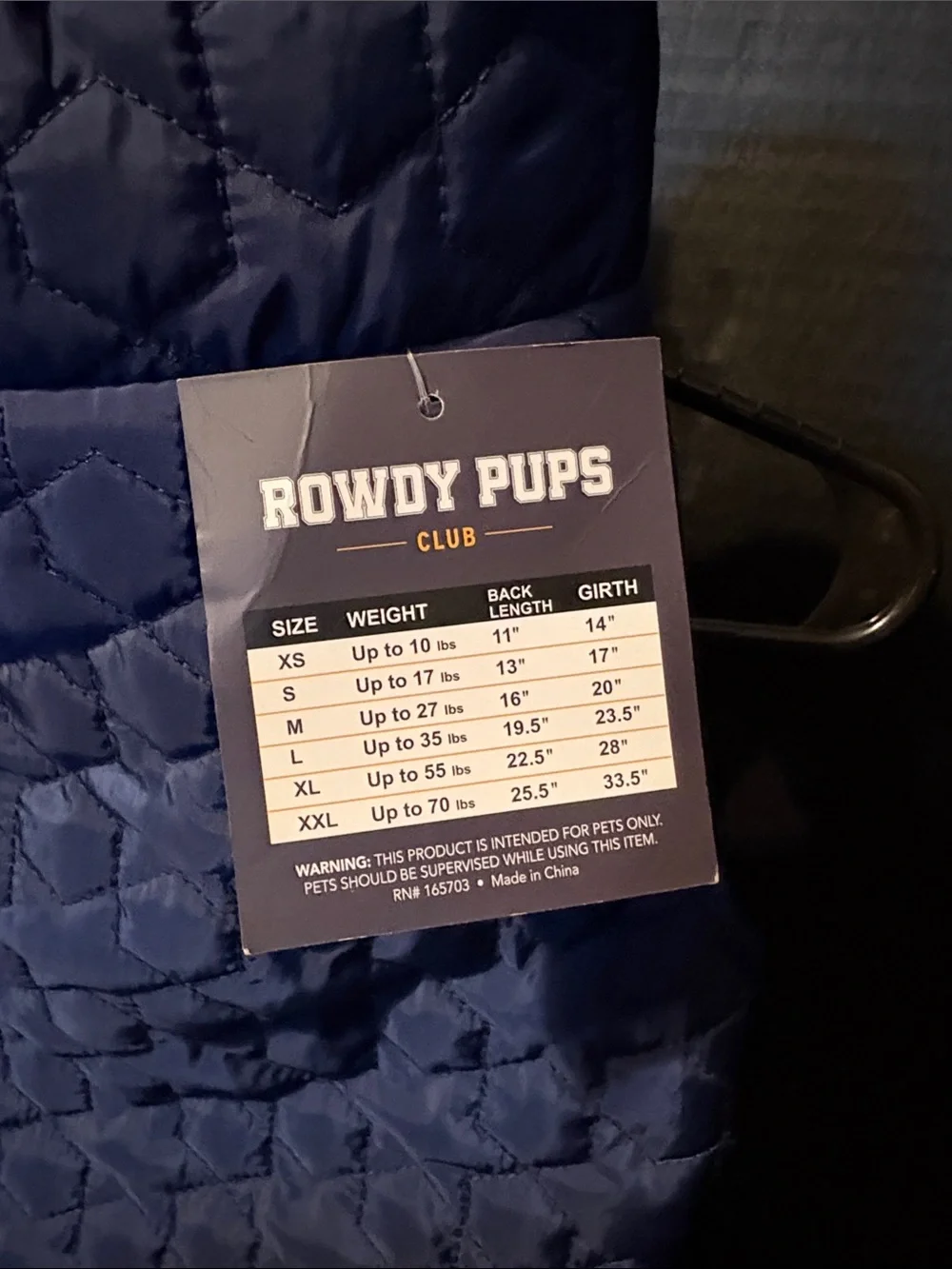 Navy Quilted Dog Vest - Insulated Pet Apparel M up to 27 lbs